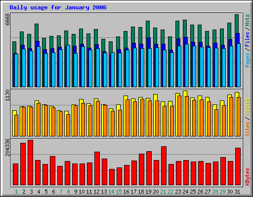 Daily usage for January 2006