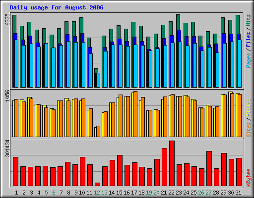 Daily usage for August 2006
